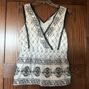 Sundance Black and White Embroidered Blouse